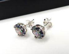Sterling Silver 3 Carat Mystic Topaz Earrings New With Gift Pouch