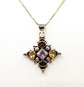 Vintage Artisan Sterling Silver Multi Gemstone Pendant Necklace