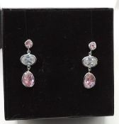 New Sterling Silver Pink & White Crystal Drop & Dangle Earrings