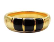 Vintage Signed Monet Gold Plated Black Enamel Omega Flex Bracelet