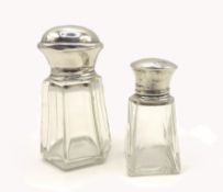 Pair Antique Sterling Silver Cut Glass Lidded Vanity Bottles
