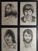 4 x Rare The Beatles Pencil Drawing prints by R Whittaker – Low numbered editions.