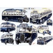 Dorset Royal Blue Montage Extra Large Nostalgic Buses Metal Wall Art