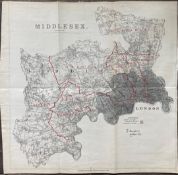 Antique 139 Years-Old Scarce Map County of Middlesex 1885 Boundary Changes.