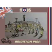 Mods Gathering Brighton Pier Nostalgic Scene Extra Large Metal Wall Art