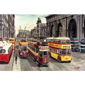 North-East Newcastle Tram & Buses Extra Large Steam Train Metal Wall Art