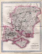 County Hampshire Cruchley Scarce Antique Railways & Stations Coloured Map