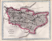 County of Kent Cruchley Scarce Antique Railways & Stations Coloured Map.