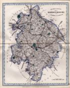 Warwickshire Cruchley Scarce Antique Railways & Stations Coloured Map.