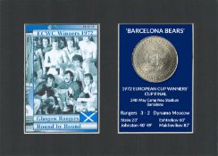 Champions Rangers Barcelona Bears 1972 ECWC Mounted Card & Coin Gift Set