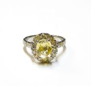Certified 3.58 tctw Yellow Clean Untreated Sapphire and Diamonds Ring