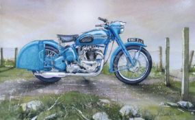 Classic Nostalgic Triumph Bluebird Motorbike Metal Wall Art