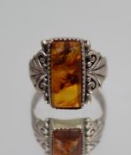 Vintage Amber Silver Ring