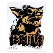 Faile (b 1975 & 76) Alsatian ‘Black/Gold’ Embossed Screen print on paper Signed, Limited Edition...