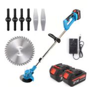 21V Cordless Electric Strimmer Grass Trimmer Weed Cutter Garden Edger +2 Battery
