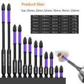 12 Pcs Magnetic Screwdriver Bits Non-slip Shockproof Phillips Impact Bits Hex Shank Alloy Steel B...