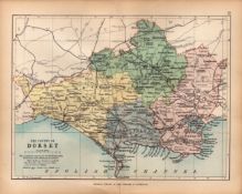 County Dorset 1895 130-Year-Old Antique Victorian Coloured Map.
