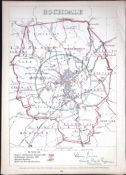 Rochdale Manchester Boundary Commission Coloured 157-Year-Old Antique Map.