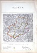 Oldham Manchester Boundary Commission 157-Year-Old Coloured Antique Map.
