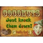 Fun Fair Stall Coconuts Knock Em Down 5 Balls Designed Metal Wall Art