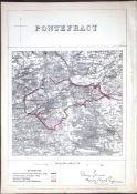 Pontefract Yorkshire Boundary Commission 157-Year-Old Coloured Antique Map.