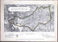 Sheffield Yorkshire Boundary Commission Coloured 157-Year-Old Antique Map.