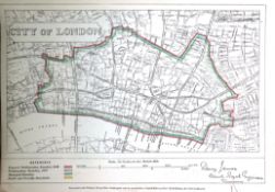 City of London Boundary Commission 157-Year-Old Coloured Antique Map.