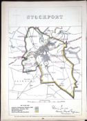 Stockport Manchester Boundary Commission Coloured 157-Year-Old Antique Map.