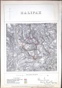 Halifax Yorkshire Boundary Commission 157-Year-Old Coloured Scarce Antique Map.