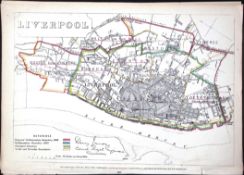 Liverpool Merseyside Boundary Commission 157-Year-Old Coloured Antique Map.