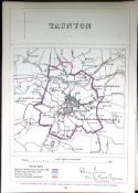 Taunton Somerset Boundary Commission 157-Year-Old Coloured Antique Map.