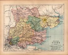 County Essex 1895 130 Year-Old Antique Victorian Coloured Map.