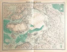 Antique Large Coloured Map North Polar Regions Alaska, Greenland and Siberia.