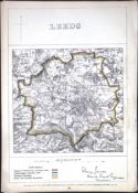 Leeds Yorkshire Boundary Commission 157-Year-Old Coloured Antique Map.