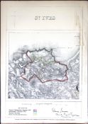 St Ives Cornwall Boundary Commission Coloured 157-Year-Old Antique Map.