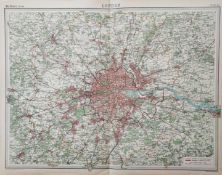 Antique Coloured Large Map London Environs Thames East & West End The City.