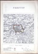 Preston Lancashire Boundary Commission Coloured 157-Year-Old Antique Map.