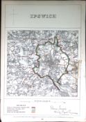Ipswich Suffolk Boundary Commission 157-Year-Old Coloured Antique Map.