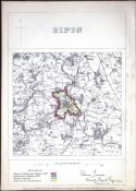 Ripon Yorkshire Boundary Commission Coloured 157-Year-Old Scarce Antique Map.