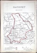 London Hackney Boundary Commission 157-Year-Old Scarce Coloured Antique Map.
