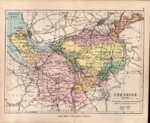 County Cheshire 1895 130-Year-Old Antique Victorian Coloured Map.