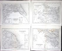 Job-Lot of 4 Antique Steel Engraved 180 Years-Old Maps Yorkshire Ridings 1845.