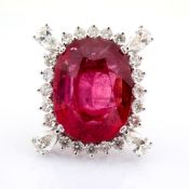 Exquisite 18K White Gold Cluster Ring With 13.92 Ct Tourmaline and 1.87 Ct Brilliant Diamonds