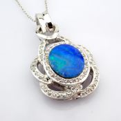 18K White Gold Necklace Detailed With Doublet Opal, Brilliant Diamonds