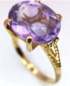 Vintage 18ct Gold Large Oval Cut Amethyst Solitaire Ring Size M 2.8g