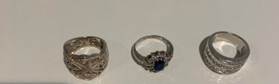 Sterling Silver Ring Sapphire, CZ and Diamond Halo Ring