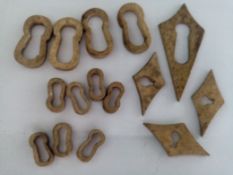 Selection of 15 Antique Bone Keyhole Escutheons and Inserts