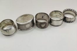 Vintage/Antique Sterling Silver Napkin Rings x 5