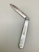 Vintage/Antique Sterling Silver and Mother of Pearl Fruit Knife