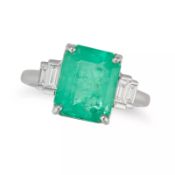 Impressive 3.73 ct Natural Emerald and Diamonds Platinum Ring